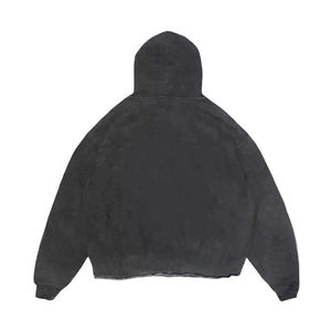 Sudadera con Capucha Vintage para Hombre, Lavada, Desgastada, con Efecto Ácido, 100% Algodón, Corte y Costura, Dobladillo sin Rematar, Temporada de Invierno - Product Image 2