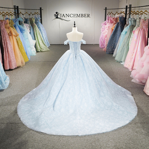 Dy8515 Impresionante Vestido de Gala Azul Celeste con Hombros Descubiertos, Apliques de Encaje Floral y Corsé, Vestido de Quinceañera Jancember - Product Image 6