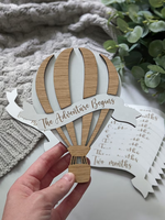 Cadre photo en bois personnalisable avec lettres en relief, thème montgolfière, pour marquer les étapes mensuelles de bébé