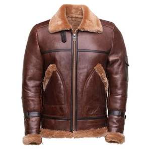 Blouson aviateur en peau de mouton marron avec grandes poches, ceinture à poches, taille plus pour homme, printemps, respirant - Product Image 1