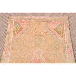 Turkish Vintage Rug, 2.8x10.2 ft <b>Runner</b> Rug, Pink <b>Green</b> Plants & trees Rug - Product Image 5