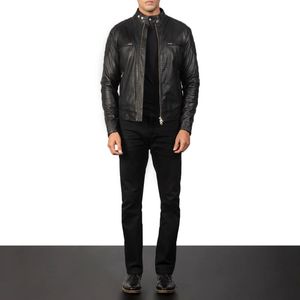 Furat <b>Leathers</b> High Quality Customizable Stand Collar Biker <b>Jacket</b> Black <b>Leather</b> Windproof Breathable Professional Manufacture - Product Image 4