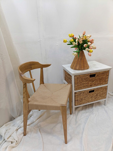 Silla de comedor de madera maciza minimalista escandinava contemporánea con asiento de cordón de papel tejido a mano para el hogar, cafetería, restaurante - Product Image 5