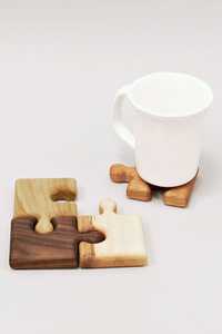 Custom Engraved Interlocking Puzzle Coaster Solid Walnut Wood Drink Mat For <b>Table</b> Surface <b>Protection</b> Personalized Home Gift Bulk - Product Image 3