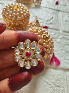 Adjustable Kundan <b>Rings</b> Assorted Traditional <b>Indian</b> Wedding Favors Bollywood Jewelry for Mehndi Haldi Sangeet & Bridesmaid Gifts - Product Image 4