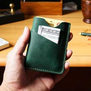 Tarjetero de cuero genuino hecho a mano compacto, billetera delgada con bordes bruñidos, organizador para uso comercial, HLC-0075 - Product Image 5