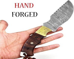 Venta al por mayor personalizado de calidad superior OEM ODM servicio Damasco acero supervivencia cuchillo mango de madera incluye cuchillo de caza de cuero - Product Image 2