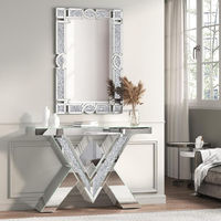 Table console moderne de luxe en diamant écrasé avec miroir, meubles de salon, ensembles de miroirs décoratifs muraux, vente en gros, directement de l'usine