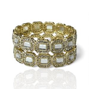 Ensemble de bracelets dorés faits à la main de luxe, design géométrique, imitation perle tendance, mariage, fête, qualité supérieure, prix de gros - Product Image 4