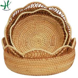 Set of 3 Natural Vintage Single Tier Rectangle Rattan <b>Storage</b> <b>Trays</b> for Candy <b>Storage</b> in Home or Kitchen - Product Image 1