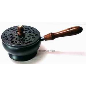 Quemador de incienso de fragancia para el hogar de mesa de Metal pulido dorado de diseñador de estilo antiguo de forma redonda y suministros de soporte de la India - Product Image 2