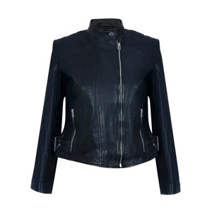 Women's Black Genuine Pu Leather-<b>Tight</b> Vintages-Biker Style Zip-Up Fashion Long-Zippers Jacket - Product Image 1