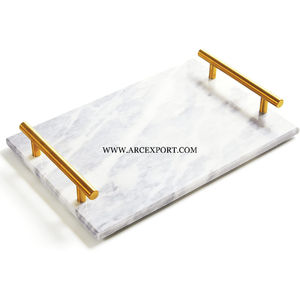 Plateau en marbre de service de conception unique de meilleure qualité fournit un grand plateau en marbre rectangulaire avec bordure à volants en forme de rectangle - Product Image 2