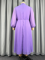 ADR060414 AOMEI Robe longue fluide plissée en mousseline de soie lavande pour femme grande taille, coupe trapèze, élégante, pour le week-end et l'église