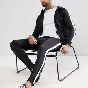 100% Polyester hommes fermeture éclair survêtement Logo personnalisé Jogging unisexe panneau survêtement pantalons de survêtement et sweats à capuche ensemble pour hommes - Product Image 6