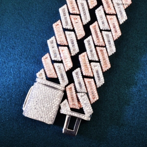 Probador de diamante de cadena de eslabones cubanos de moissanita de corte Baguette de dos tonos de 17mm, cadena de moissanita de hip-hop de Plata de Ley 925 India - Product Image 2