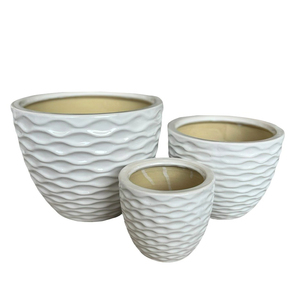 Stock disponible : Pots d'extérieur modernes gris/bleus en céramique, ronds, émaillés, écologiques pour la maison et le jardin - Product Image 1