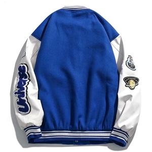 แจ็กเก็ตเบสบอลบอมเบอร์ผ้าขนสัตว์สำหรับผู้ใหญ่และวัยรุ่นมีหลายสีแขนหนังและของตกแต่งขนสัตว์ - Product Image 5