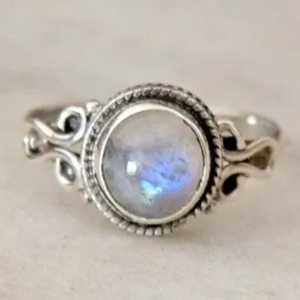 925 Sterling Silver Boho Statement Ring Rainbow Moonstone Turquoise Handmade June Birthstone Jewelry Perfect Gift for Her - Product Image 1