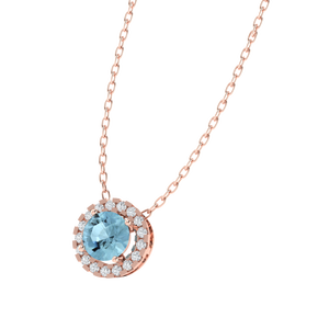 Cadena de 9.8mm Chapada en Rodio con Colgante de Piedra Preciosa de Aguamarina Turquesa de Corte Redondo y Circonita Cúbica Hecha de Plata de Ley - Product Image 5