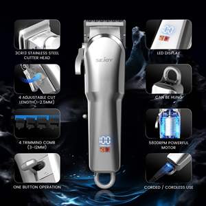 Tondeuse à cheveux sans fil professionnelle, kit de toilettage, rechargeable par USB avec écran LED, tondeuse à barbe pour hommes, femmes et enfants - Product Image 1