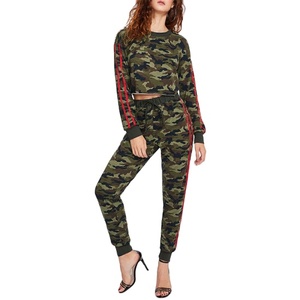 ชุดวอร์ม2ชิ้นผ้าฟลีซพิมพ์ลายพรางสำหรับผู้หญิงชุดวิ่งออกกำลังกายเสื้อครอปพิมพ์ลายพรางสำหรับผู้ใหญ่ - Product Image 1