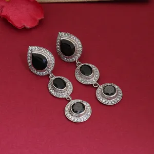 925 Silver Vintage Dangle Earrings with Black Gemstone <b>Gold</b> Plating Drop Style Water Drop Shape for Wedding Gift Women's Jewelry - Product Image 1