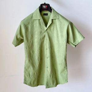 Chemise de travail en lin mélangé à col campiste, manches longues, unie, personnalisable OEM pour hommes - Product Image 1