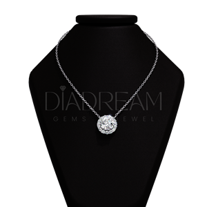 Fine Jewelry Collier pour femme avec pendentif rond en argent sterling 925 avec halo de diamant Moissanite pour fiançailles ou mariage - Product Image 2