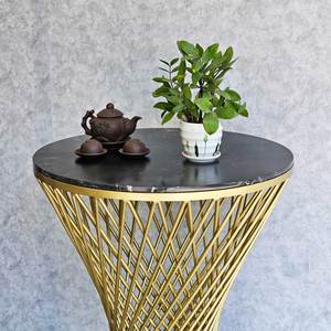 Table de bar ronde contemporaine avec plateau en pierre, diamètre 70 cm, pieds en fer, pour café, bar à domicile, événements, usage domestique - Product Image 3