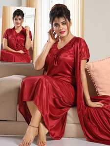 Ensembles de peignoirs pour femmes en satin doux imprimé OEM deux pièces 2 pièces rose dentelle vêtements de nuit sexy pour femmes robe et robes de nuit - Product Image 4