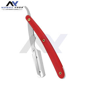 Navaja de Barbero Profesional, Navaja de Afeitar Plegable de Hoja Recta, Bloqueo Oscilante, Mango de Plástico Rojo y Plateado, Profesional para Barbería - Product Image 5