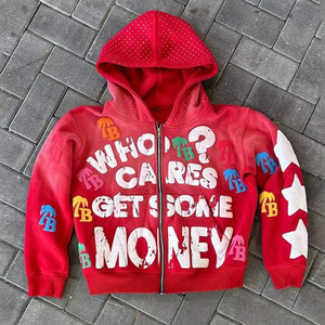 Custom Diamond Baggy Boxy Fit Stone Acid Wash Zip up Chaquetas Vintage Heavyweight Streetwear Distressed Rhinestone Hoodie Hombres - Product Image 6