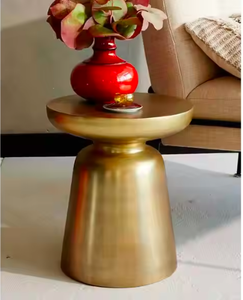 Mesa auxiliar de Martini redonda de aluminio con revestimiento blanco para el hogar, sala de estar, muebles decorativos, consola con incrustaciones de hueso hechas a mano - Product Image 3