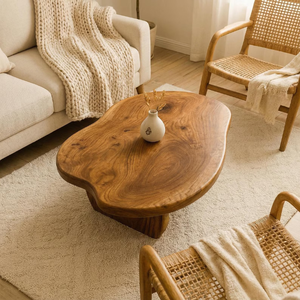 Table basse moderne en bois de Sua à bord naturel, durable, avec dalle solide pour salon, hôtel, salon ou villa - Product Image 5