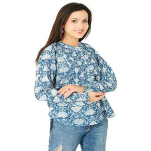 Chemisier Boho en coton imprimé bloc pour femmes motif floral haut d'hiver long avec Style Hippie chemises bohèmes décontractées manches courtes - Product Image 2