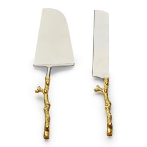 Ensemble couteau et serveur à gâteau de mariage en métal de style occidental poli et mat avec manche en céramique noire - Product Image 2