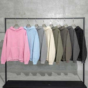 Vente en gros OEM Vêtements unisexes couleur unie grande taille 460 g/m² 42% coton 58% polyester Sweats à capuche en polaire délavé vintage avec impression bouffante personnalisée - Product Image 1