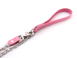 ปลอกคอหนังสีชมพูแบบ BDSM สีแดง พร้อมซับในหนังกลับและซับในหนังแท้ - Product Image 3