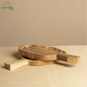Plateau de service portable en bois d'acacia léger, fait à la main, écologique, avec poignée, forme organique, pour la restauration et l'usage domestique - Product Image 2