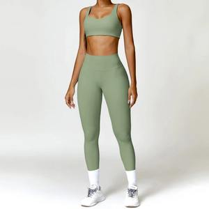 Diseño personalizado gimnasio entrenamiento Yoga Conjunto elegante Slim Fit mujeres chándal nuevo transpirable tendencia 100% algodón 2 piezas conjunto - Product Image 5