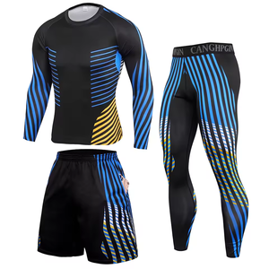 Ensemble de trois pièces de sport personnalisé : Leggings de sport avec poches profondes, short de compression avec poche, et ensemble Rash Guard pour garçons 2026 - Product Image 3