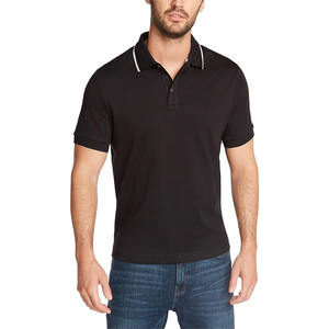 Camisa Polo Negra para Hombre con Cuello en Contraste, Manga Corta, Estilo Casual y de Negocios, Color Sólido - Product Image 1