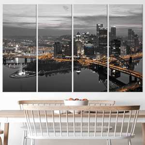 Pittsburgh Night Panorama : Tableau mural imprimé sur toile, format 4P Gallery Wrapped - Product Image 1