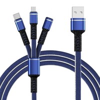 Kabel Multi pengisi daya Universal, kabel multipengisi daya Universal 3 dalam 1, anyaman nilon untuk IOS Tipe C mikro berbagai perangkat