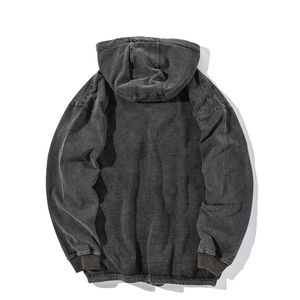 Sudadera con capucha de lavado ácido de algodón 100% para hombres y mujeres Apliques bordados desgastados con parches Teñidos lisos para uso en invierno - Product Image 6