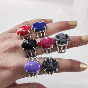 Anillo de Mujer con Coral Natural, Ópalo, Turmalina, Rubí, Lapislázuli, Cuarzo, Piedra Preciosa, Anillo Bohemio, Joyería Hecha a Mano, Anillo de Plata de Ley 925 - Product Image 5