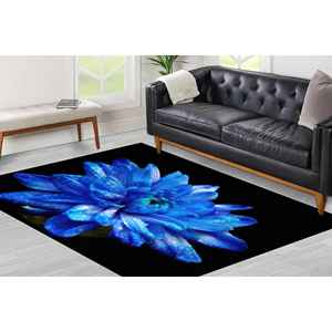 Joli tapis bleu à fleurs, tapis imprimé pour une décoration florale moderne, tapis en velours - Product Image 2