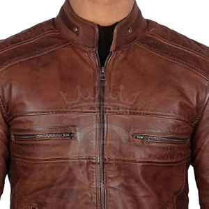 Chaqueta de cuero de piel de vaca auténtica con cuello levantado de alta calidad para hombre 2025, chaqueta de invierno negra - Product Image 5