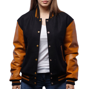 Alta demanda/Negro marrón chaqueta de bombardero Varsity de cuero para mujer chaqueta de béisbol para mujer Chaqueta corta de lana y Letterman para mujer - Product Image 6